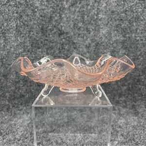Vintage Pink Depression Glass Footed Hobnail Ruffled Edge 7" x 2" Candy Dish